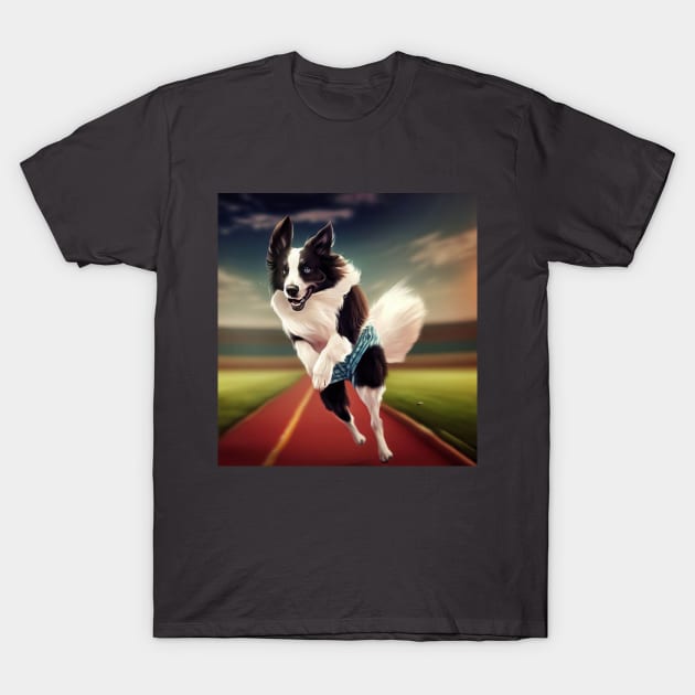 I run - Border Colie portrait T-Shirt by Wittylot